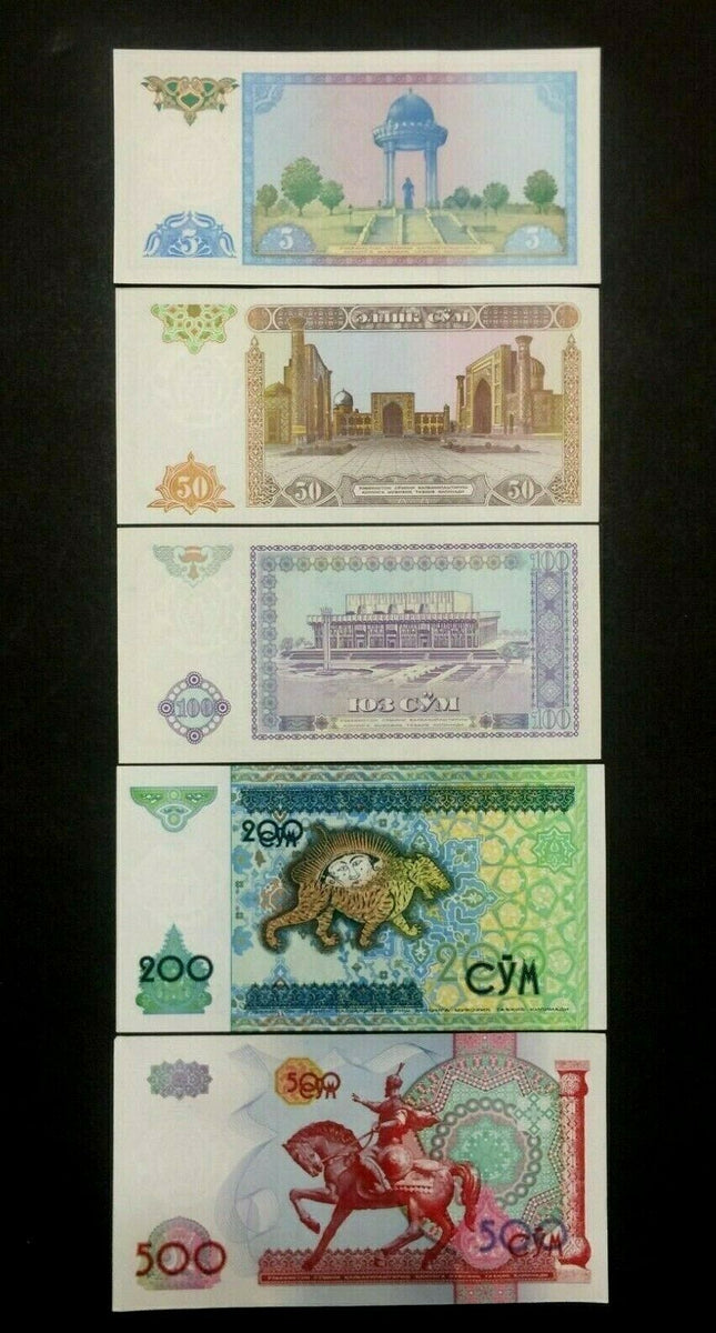 UZBEKISTAN 5-50-100-200-500 SUM Banknote World Paper