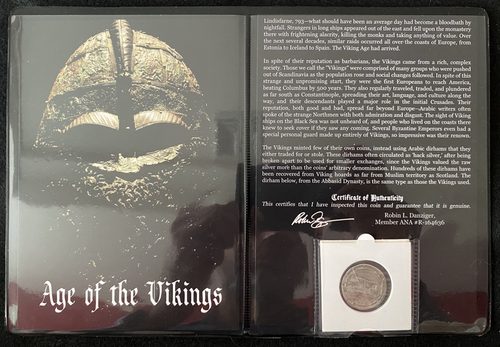 Age of Vikings Abbasid Dynasty SILVER Coin COA & History & Album Included - Collectors Couch