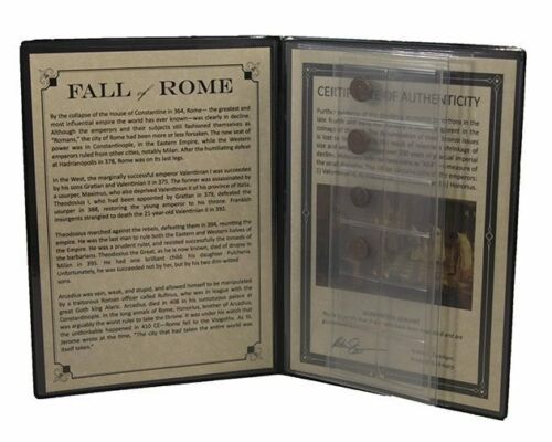 Fall of Rome: Four Coins of the Late Ancient Roman Empire COA & History & Album - Collectors Couch