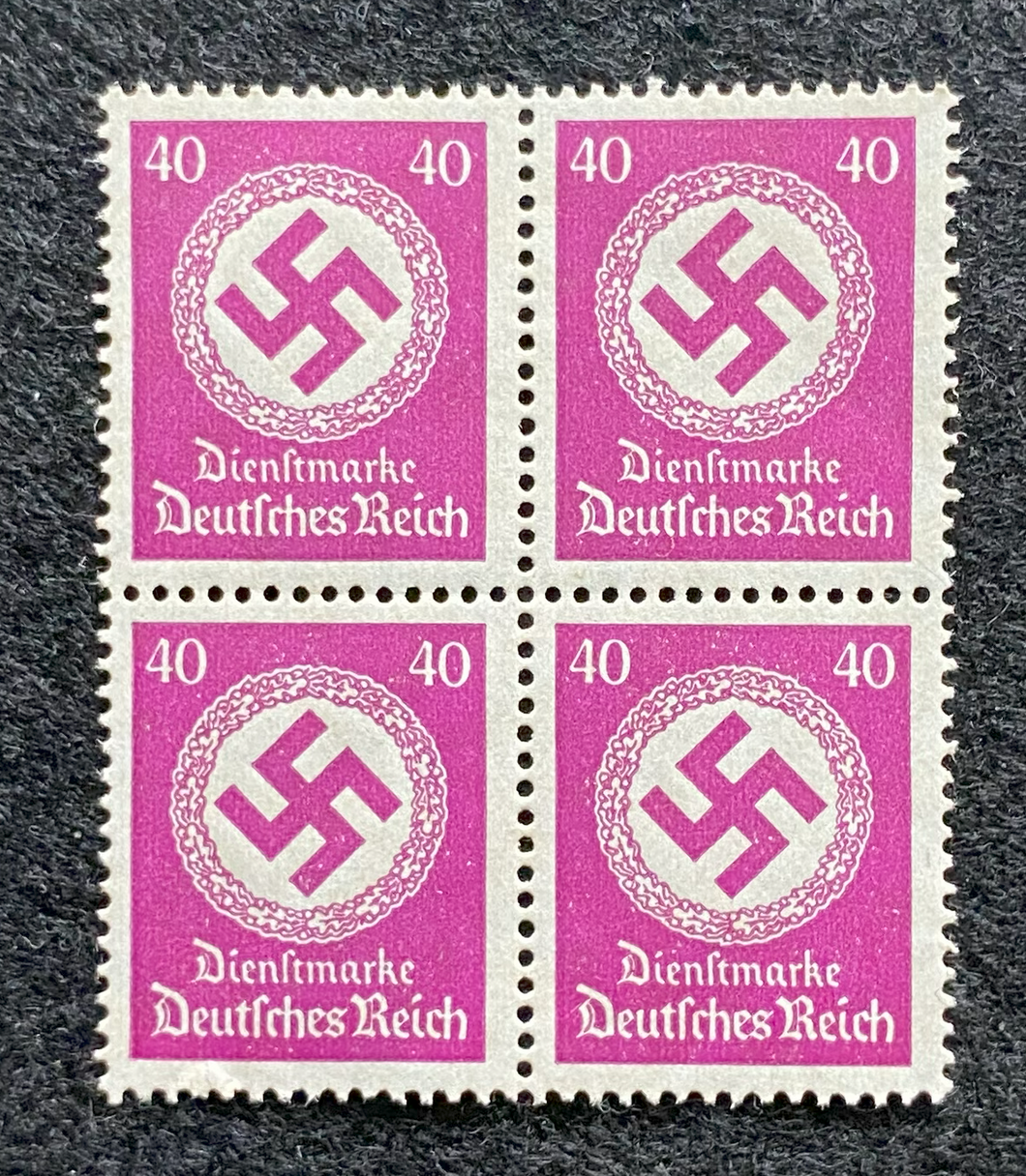 Antique WWII German Nazi Third Reich 40 Rp Stamp with SWASTIKA MNH Block of 4 - Collectors Couch
