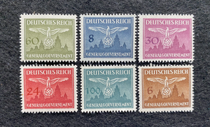 Antique German Nazi Third Reich Stamps (6) Of Occupied Poland WWII 1940 Issue - Collectors Couch