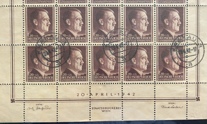 Rare German WWII Nazi Third Reich HITLER 20 Stamp Sheet 1.20 Zloty CANCELLED RARE - Collectors Couch