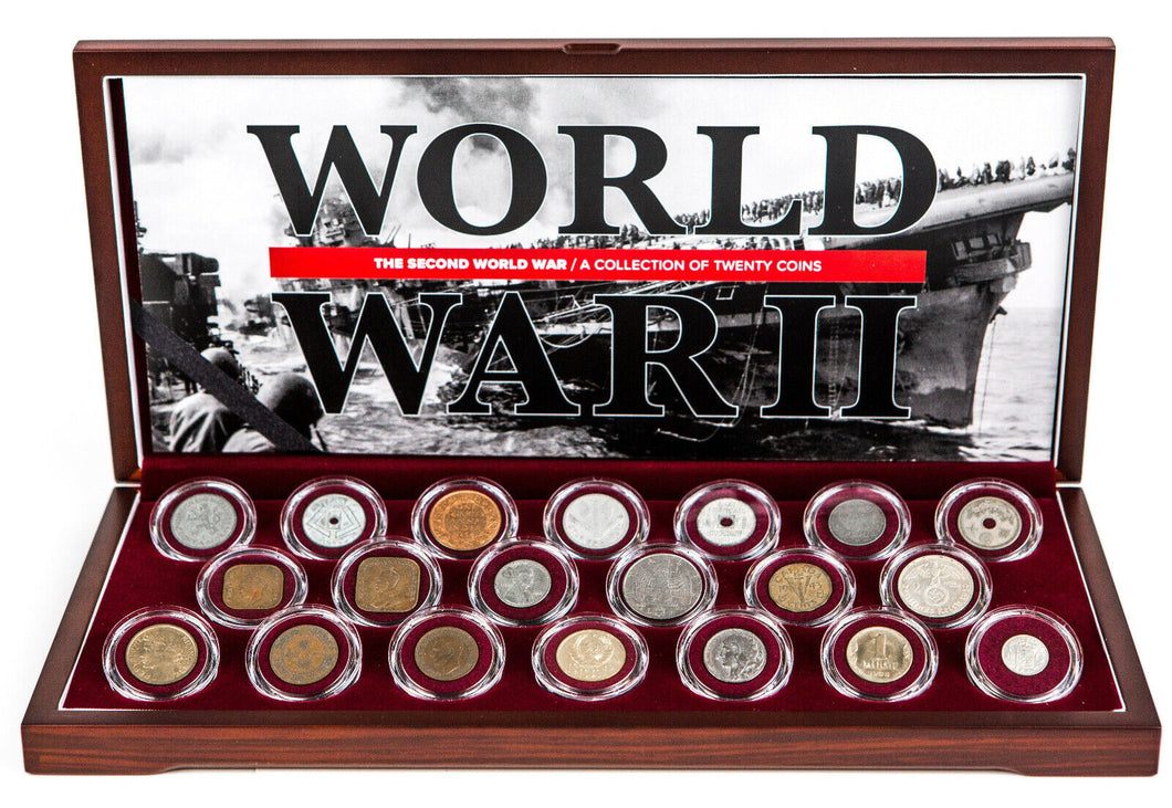 World War II Certified TWENTY Coins COA & Capsules & Secure Display Box Included - Collectors Couch