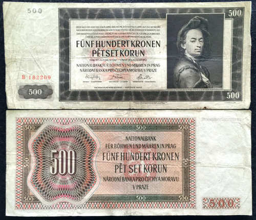 Bohemia & Moravia 500 Korun 1942 P-11a Banknote World Paper Money (FINE) - Collectors Couch