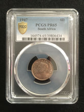 Load image into Gallery viewer, 1947 South Africa 6 Pence PCGS PR65 - Rare Historical Certified Artifact - Collectors Couch