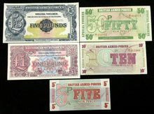 Load image into Gallery viewer, Great Britain Armed Forced 50,10,5,1 Pence Banknote Set World Paper Money UNC - Collectors Couch