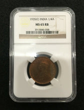 Load image into Gallery viewer, 1935-C India 1/4 Anna NGC MS65 RB Rare Coin - A Rare Historical Artifcat - Collectors Couch