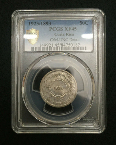 COSTA RICA 50 CENTIMOS 1923/1893 PCGS XF45 C/M UNC - DETAIL. - Collectors Couch