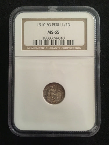 1910-FG Peru 1/2 Dinero NGC MS65 - Collectors Couch