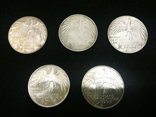 Vintage German,Germany 10 Mark 1972 Munchen Olympic Games Five SILVER Coin Set 2 - Collectors Couch