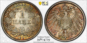 Rare Historical Silver 1907-D Germany 1 Mark PCGS MS64 - 100 Plus Year Old - Collectors Couch