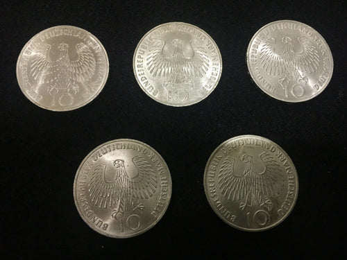 Vintage German 10 Mark 1972 Munchen Olympic Games Five Coin Set SILVER - Collectors Couch