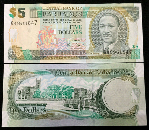 Barbados 5 Dollars Banknote World Paper Money UNC Currency Bill Note - Collectors Couch