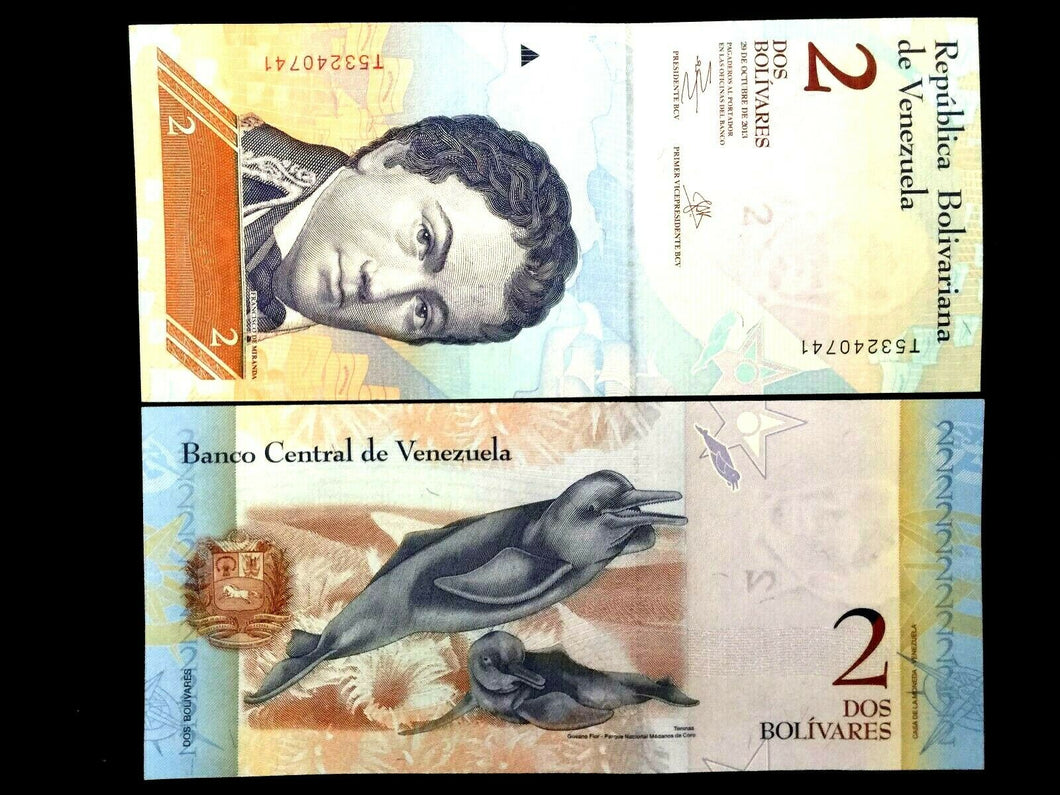 Venezuela Note 2 Bolivares Banknote Currency BILL UNC - Collectors Couch