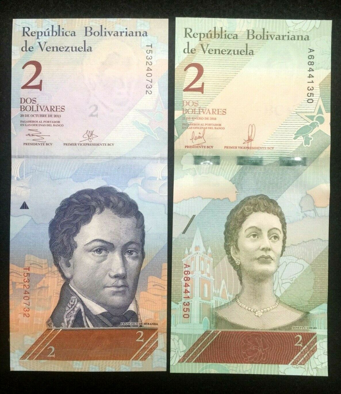 VENEZUELA TWO 2 Bolivares Soberanos World Paper Money UNC Currency