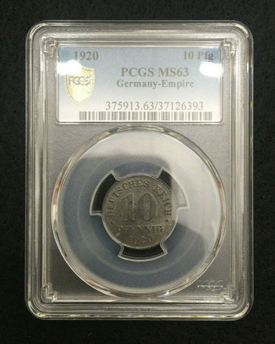 1920 German Empire 10 Reichspfennig PCGS MS63 Rare Coin - Collectors Couch