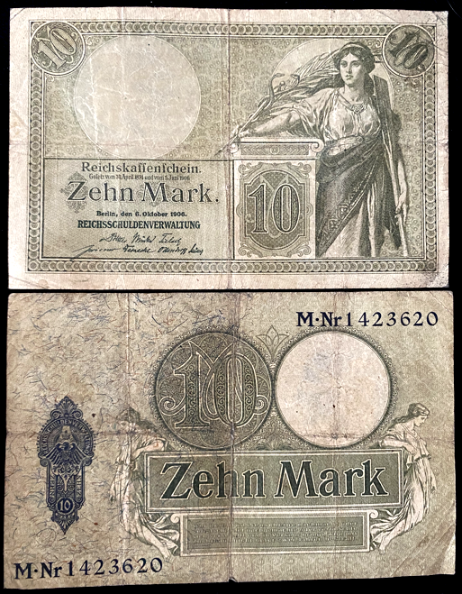 Germany Germany 10 Mark 1906 Banknote - 116 Years Old - Collectors Couch