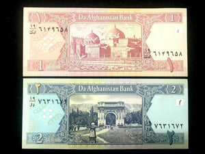 Authentic AFGHANISTAN Bank Notes 1 and 2 Afghani Bills - A Remembrance of War - Collectors Couch