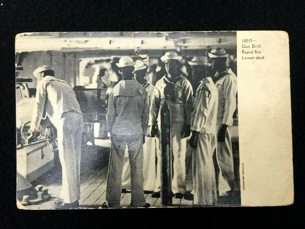 Early Printed Photo Postcard U.S. Sailors Rapid Fire Gun Drill Lower Deck B2474 - Collectors Couch