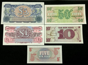 Great Britain Armed Forced 50,10,5,1 Pence Banknote Set World Paper Money UNC - Collectors Couch