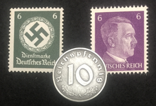 Load image into Gallery viewer, Authentic German WW2 Rare 10pf Coin with Famous 6pf Unused Stamp - Collectors Couch