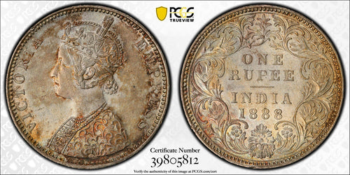 1888-B India Victoria Rupee PCGS UNC Raised - Collectors Couch