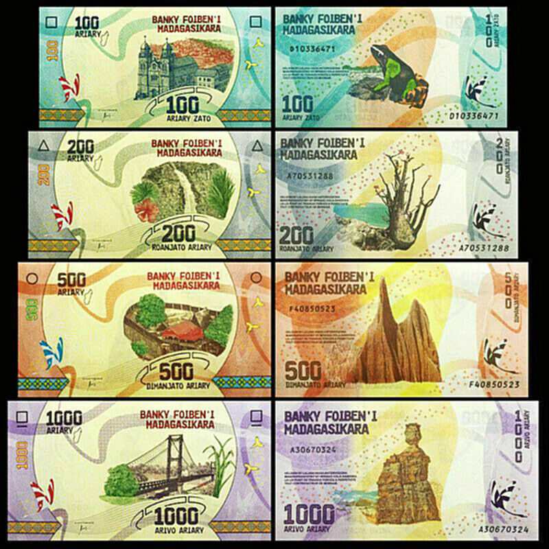 Madagascar 100, 200, 500, 1000 Ariary 2017 Banknote World Paper