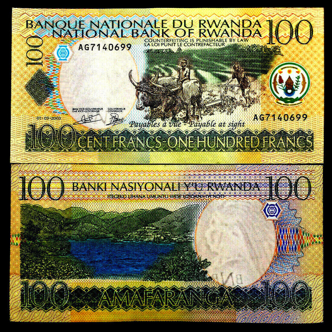 Rwanda Africa 100 Francs Banknote World Paper Money UNC Currency Bill Note - Collectors Couch